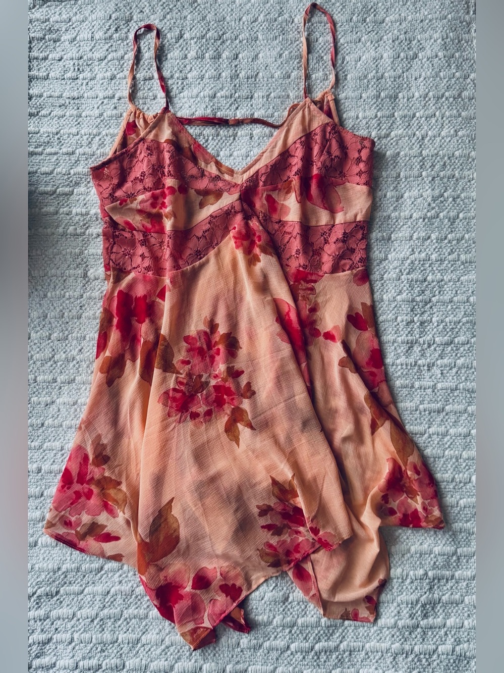 Free People Floral Peach-Pink Monday Morning Trapeze Asymmetrical Slip Dress